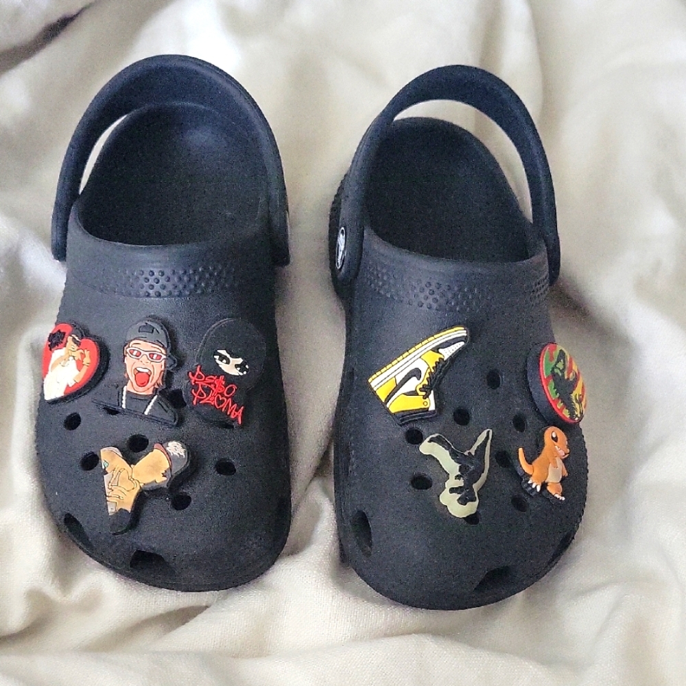 Kids Black Clog Shoes with Fun Charms